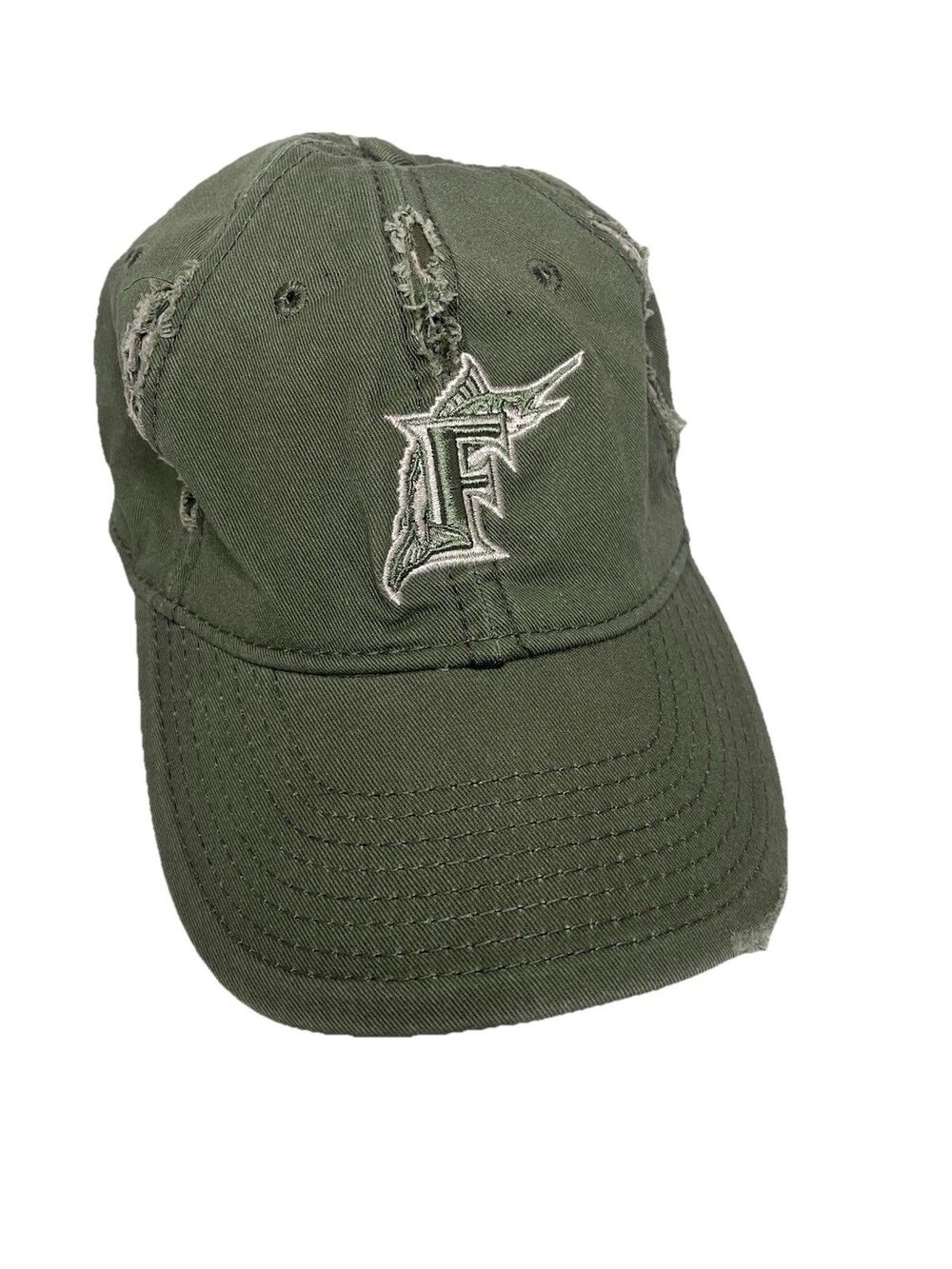 Florida Marlins Women's Olive Green Distressed Light Pink Adjustable Vintage